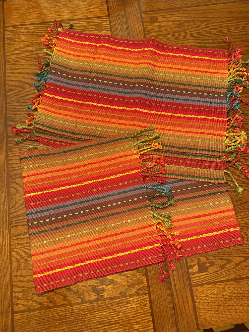 Pier 1 Vibrant Red Orange Striped Woven 6ft. Runner and 4 Placemats